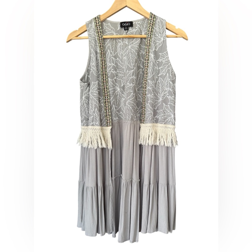 GigiO USA Women’s Boho Tiered Fringe Vest Tunic Top Gray Size Small cotton blend - Picture 4 of 9